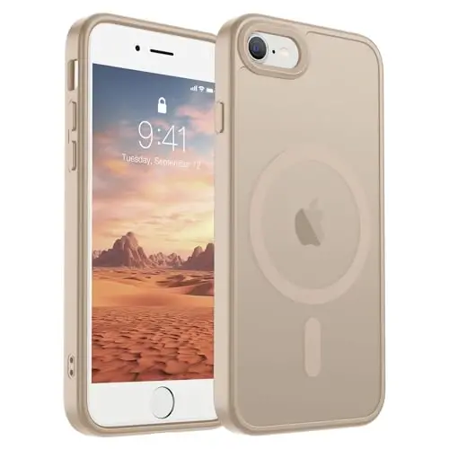 SUPFINE Magnetic for iPhone SE Case 2022 (3rd)/2020 (2nd), iPhone 8 Case (Compatible with MagSafe) (Military Grade Drop Protection) Translucent Matte Shockproof Phone Case,Desert Gold 