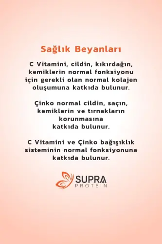 Supra Vitamin C + Sink - Prebiotik Inulin Qo'shilgan Kukun Efervesan Sache - 28 Kunlik Davolash - 5
