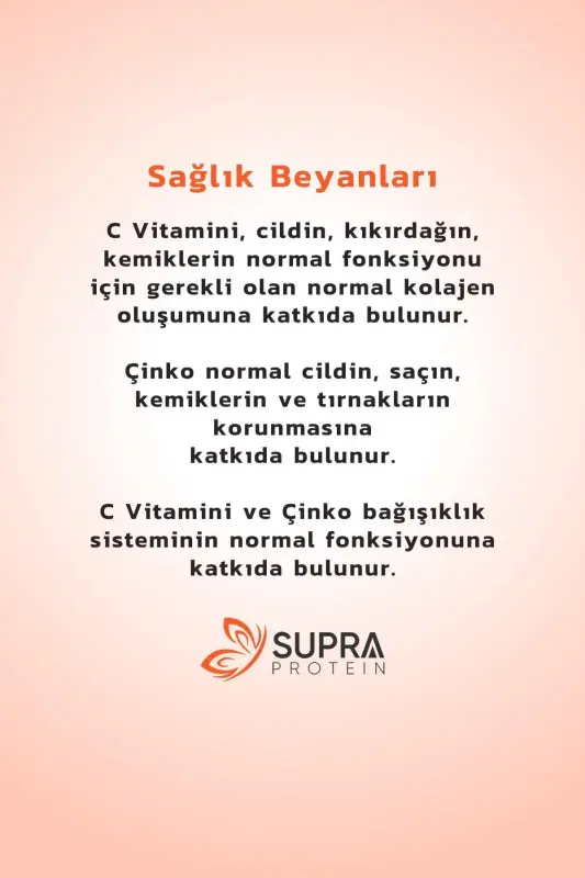 Supra Vitamin C + Sink - Prebiotik Inulin Qo'shilgan Kukun Efervesan Sache - 28 Kunlik Davolash - 5