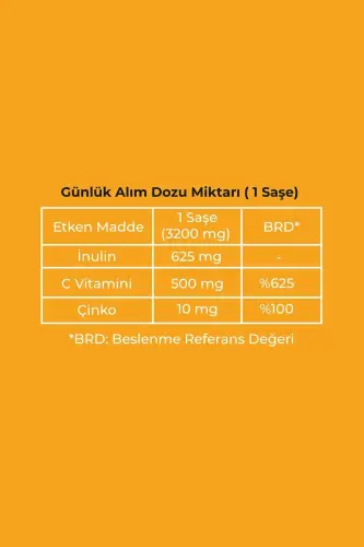 Supra Vitamin C + Sink - Prebiotik Inulin Qo'shilgan Kukun Efervesan Sache - 28 Kunlik Davolash - 7
