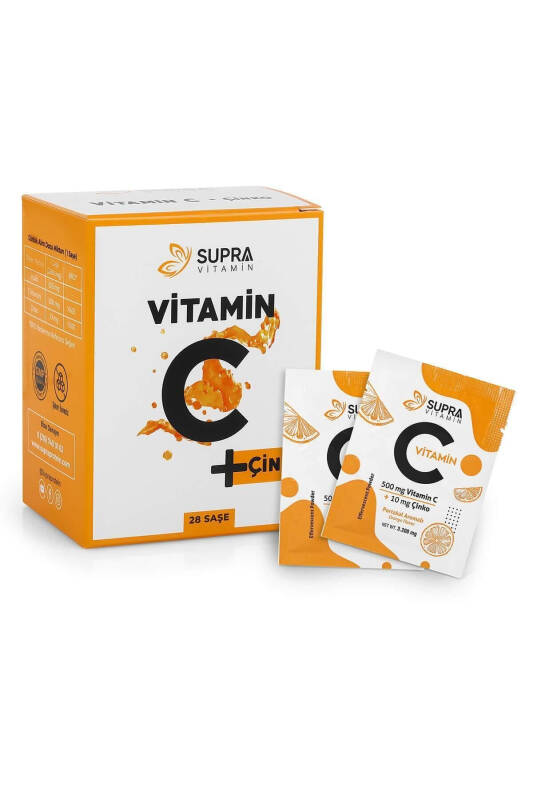 Supra Vitamin C + Sink - Prebiotik Inulin Qo'shilgan Kukun Efervesan Sache - 28 Kunlik Davolash - 1