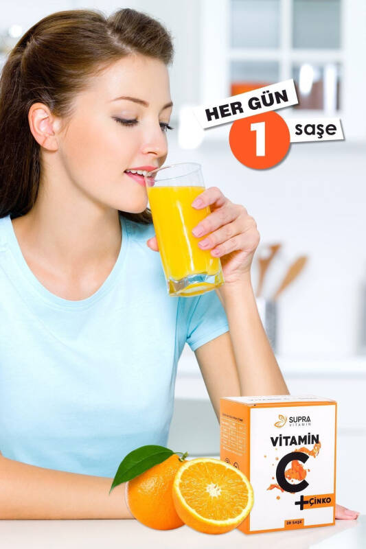 Supra Vitamin C + Sink - Prebiotik Inulin Qo'shilgan Kukun Efervesan Sache - 28 Kunlik Davolash - 2