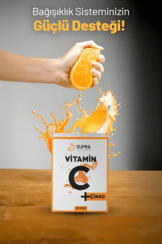 Supra Vitamin C + Zinc - Prebiotic Inulin Added Powder Effervescent Sachet - 28 Day Cure - 6
