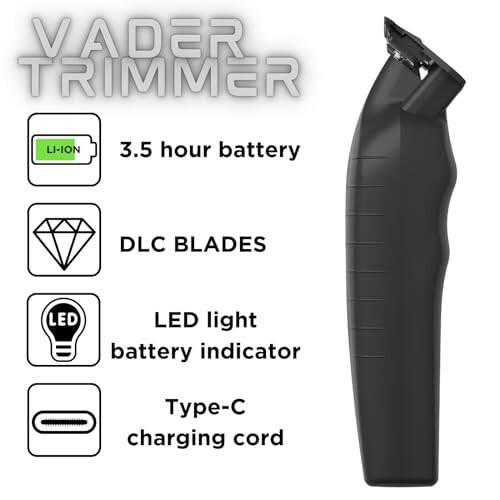 Supreme Trimmer Vader Trimmer ST3778 | Barber Liner Erkaklar uchun soqol olish aparati (210 min ish vaqti) DLC T Blade Simsiz soch olish aparati | Qora - 2