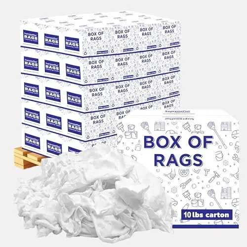 SupremePlus Premium White Knit (600 lbs. Pallet - 60x10 lbs. Box of Rags) Cotton T-Shirt Cloth Wiping Rags - Shop Cleaning Tshirt Cloths, Staining & Finishing Rag for Auto, Grease, Paint & Wood - 1