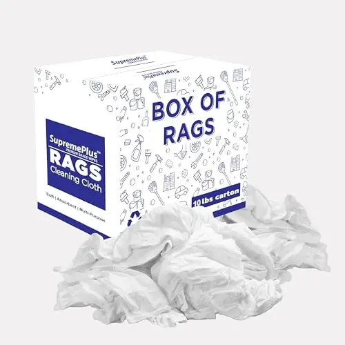 SupremePlus Premium White T-Shirt Cleaning Rags (10 lbs. Box) – White Cotton Rags for Cleaning, Staining, Painting, Oil, Grease & Dust Removal – Shop Rags Bulk for Multipurpose use 