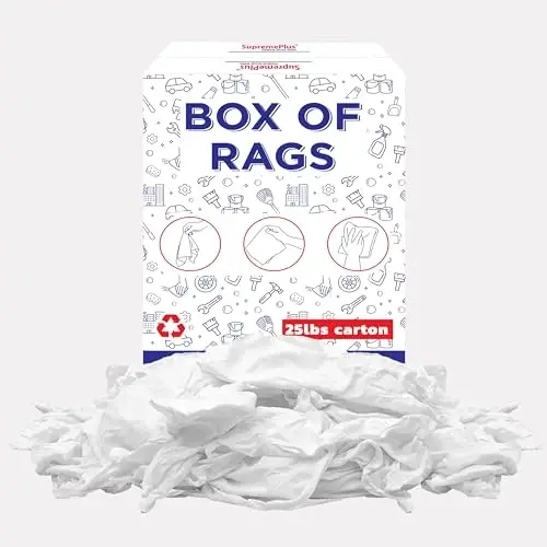 SupremePlus Premium White T-Shirt Cleaning Rags (25 lbs. Box) – White Cotton Rag for Cleaning, Staining, Painting, Oil, Grease & Dust Removal – Shop Rags Bulk for Multipurpose use - 1