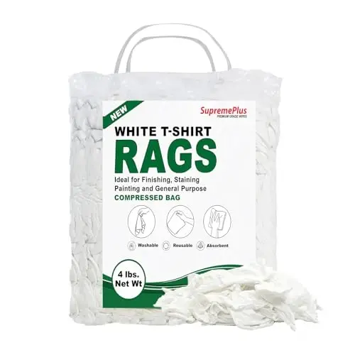 SupremePlus Premium White T-Shirt Cleaning Rags (4 lbs. Bag of Rags) – White Cotton Rags for Cleaning, Staining, Painting, Oil, Grease & Dust Removal – Shop Rag Bulk - 1