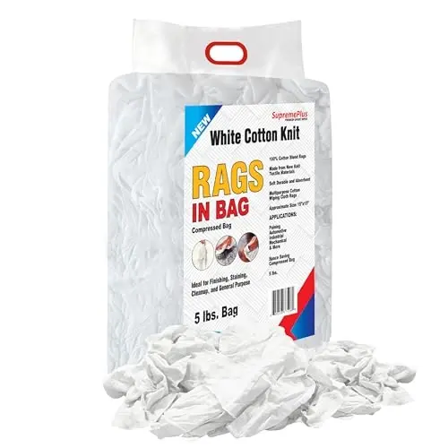 SupremePlus Premium White T-Shirt Cleaning Rags (5 lbs. Bag) – White Cotton Rags for Cleaning, Staining, Painting, Oil, Grease & Dust Removal – Shop Rags Bulk for Multipurpose use - 1