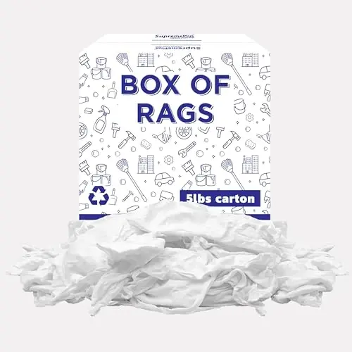 SupremePlus Premium White T-Shirt Cleaning Rags (5 lbs. Box) – White Cotton Rags for Cleaning, Staining, Painting, Oil, Grease & Dust Removal – Shop Rags Bulk for Multipurpose use - 1