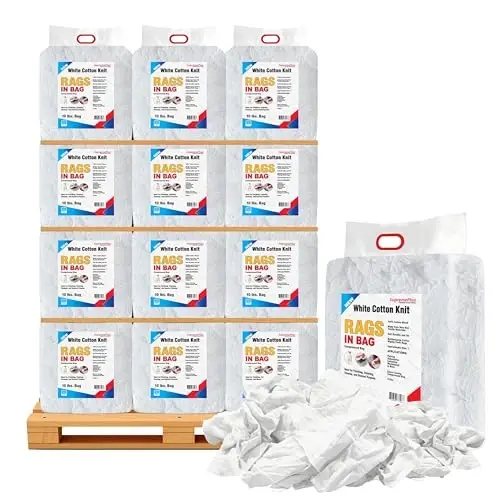 SupremePlus Premium White T-Shirt Cleaning Rags (600 lbs. Pallet 60x10 lbs. Bag of Rags) – White Cotton Rag for Cleaning, Staining, Painting, Oil, Grease & Dust Removal – Shop Rags Bulk - 1