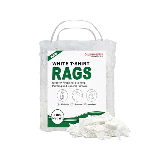SupremePlus Premium White T-Shirt Cleaning Rags (2 lbs. Bag) – White Cotton Rags for Cleaning, Staining, Painting, Oil, Grease & Dust Removal – Shop Rags Bulk for Multipurpose use - SupremePlus