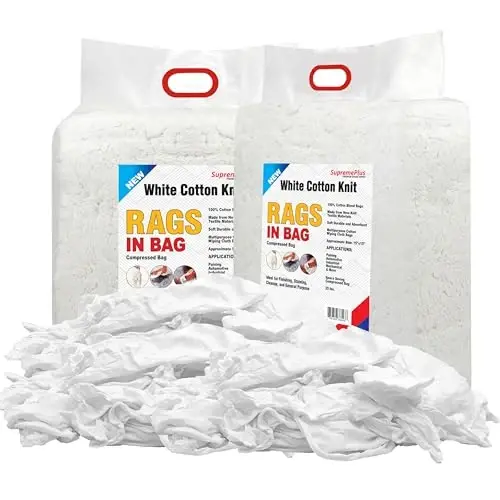 SupremePlus Premium Oq futbolka Tozalash Latta (50 lb Latta sumkasi) - Tozalash, bo'yash, bo'yash, moy, yog 'va changni tozalash uchun oq paxta latta - Do'kon lattalari to'plami - 1