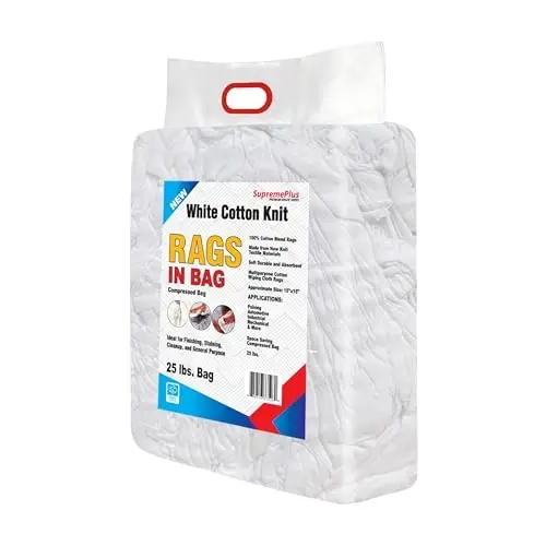 SupremePlus Premium Oq futbolka Tozalash Latta (50 lb Latta sumkasi) - Tozalash, bo'yash, bo'yash, moy, yog 'va changni tozalash uchun oq paxta latta - Do'kon lattalari to'plami - SUPREMEPLUS (1)