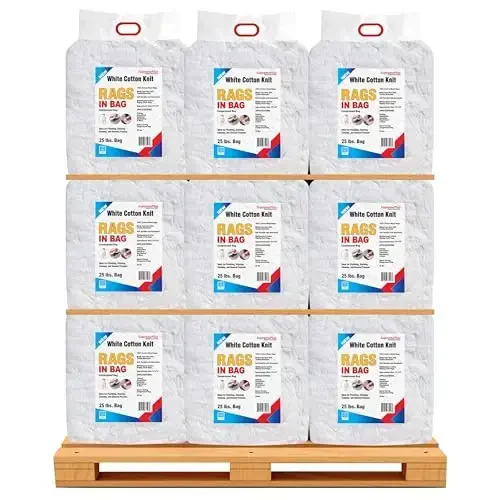 SupremePlus Premium Oq futbolka Tozalash Latta (600 lbs. Palet 24x25 lbs. Latta sumkasi) – Tozalash, dogʻlash, boʻyash, moy, yogʻ va changni tozalash uchun oq paxta latta – Doʻkon lattalari toʻplami - 2