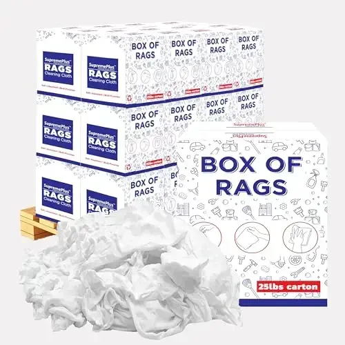 SupremePlus Premium Oq Futbolka Tozalash Lattalari (600 lbs. Palet 24x25 lbs. Quti) – Tozalash, Bo'yash, Bo'yoq, Moy, Yog' va Changni Tozalash uchun Oq Paxta Lattalari – Ko'p Maqsadli Foydalanish uchun Do'kon Lattalari - 1