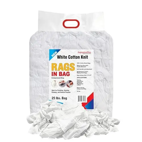 SupremePlus Premium Oq T-Shirt Tozalash Latta (25 funtlik qop) – Tozalash, Dogʻlash, Boʻyash, Moy, Yogʻ va Changni Tozalash uchun Oq Paxta Latta – Doʻkon Lattalari Koʻp 
