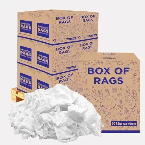 SupremePlus Premium White Knit (600 lbs. Pallet 12x50 lbs. Box of Rags) T-Shirt Cleaning Rags – White Cotton Rag for Cleaning, Staining, Oil, Grease & Dusting – Shop Rags Bulk for Multipurpose 