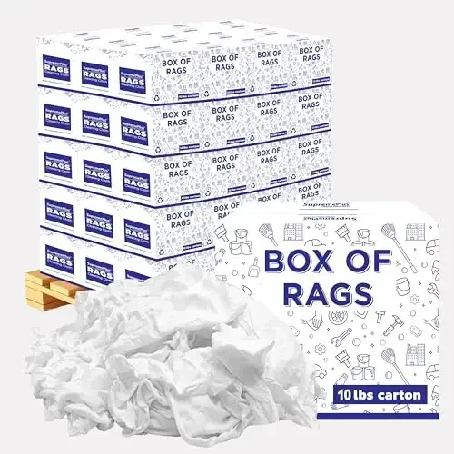 SupremePlus Premium White Knit (600 lbs. Pallet - 60x10 lbs. Box of Rags) Cotton T-Shirt Cloth Wiping Rags - Shop Cleaning Tshirt Cloths, Staining & Finishing Rag for Auto, Grease, Paint & Wood - SUPREMEPLUS