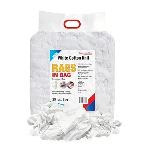 SupremePlus Premium White T-Shirt Cleaning Rags (25 lbs. Bag of Rags) – White Cotton Rag for Cleaning, Staining, Painting, Oil, Grease & Dust Removal – Shop Rags Bulk - 1