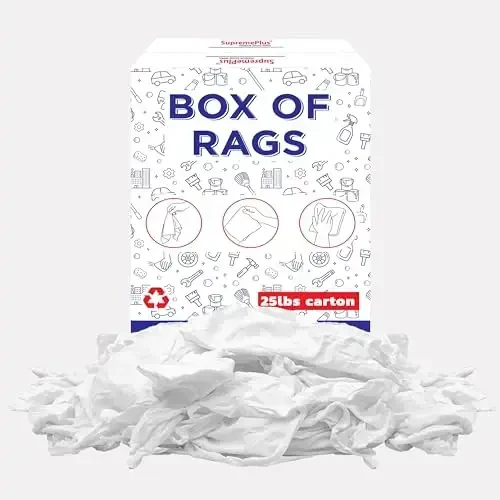 SupremePlus Premium White T-Shirt Cleaning Rags (25 lbs. Box) – White Cotton Rag for Cleaning, Staining, Painting, Oil, Grease & Dust Removal – Shop Rags Bulk for Multipurpose use - 1