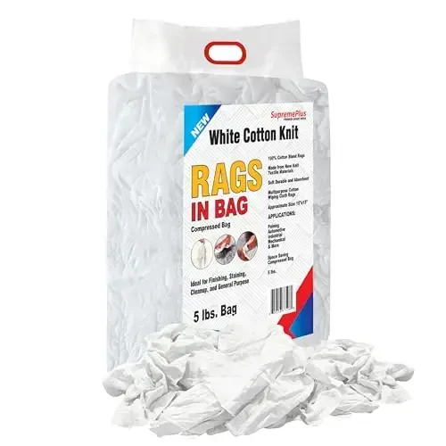 SupremePlus Premium White T-Shirt Cleaning Rags (5 lbs. Bag) – White Cotton Rags for Cleaning, Staining, Painting, Oil, Grease & Dust Removal – Shop Rags Bulk for Multipurpose use 
