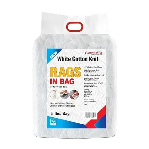 SupremePlus Premium White T-Shirt Cleaning Rags (5 lbs. Bag) – White Cotton Rags for Cleaning, Staining, Painting, Oil, Grease & Dust Removal – Shop Rags Bulk for Multipurpose use - 2