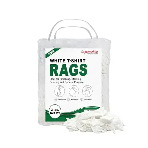 SupremePlus Premium White T-Shirt Cleaning Rags – White Cotton Rags for Cleaning, Staining, Painting, Oil, Grease & Dust Removal – Shop Rags Bulk for Multipurpose use (2 Pounds Bag) - 1