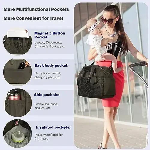 SUPROMOMI Diaper Bag Tote: Large Tote Baby Bag Boy Diaper Bag Stylish Girl Diaper Bag,Shoulder Mommy Bag - 4