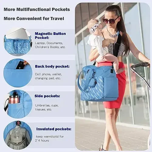 SUPROMOMI Diaper Bag Tote: Large Tote Baby Bag Boy Diaper Bag Stylish Girl Diaper Bag,Shoulder Mommy Bag - 3