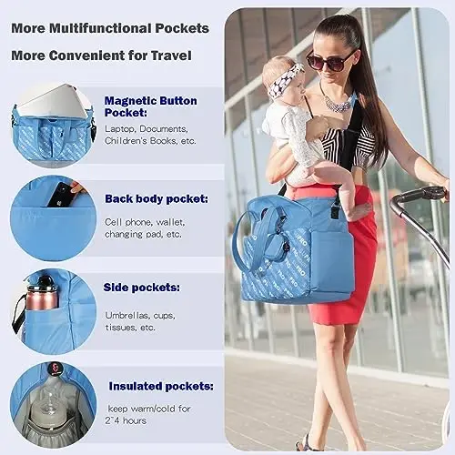 SUPROMOMI Diaper Bag Tote: Large Tote Baby Bag Boy Diaper Bag Stylish Girl Diaper Bag,Shoulder Mommy Bag - 3
