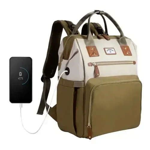 SUPROMOMI Diaper Bag Backpack: Tote Baby Bag for Boy and Girl, Large Mommy Bag Insulated Pockets Charger Holes for Men and Women, Nappy Bag for Baby Airplane Traveing Beige khaki 