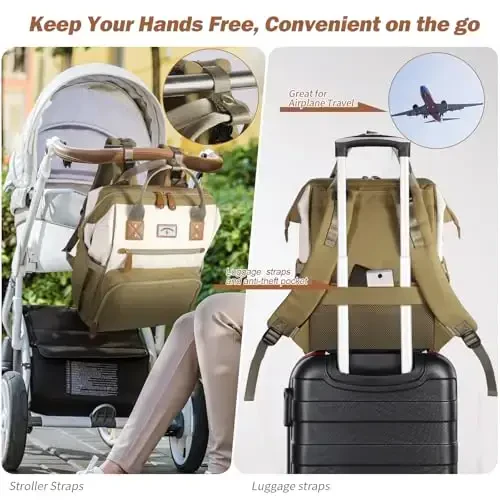 SUPROMOMI Diaper Bag Backpack: Tote Baby Bag for Boy and Girl, Large Mommy Bag Insulated Pockets Charger Holes for Men and Women, Nappy Bag for Baby Airplane Traveing Beige khaki - 6