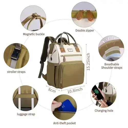 SUPROMOMI Diaper Bag Backpack: Tote Baby Bag for Boy and Girl, Large Mommy Bag Insulated Pockets Charger Holes for Men and Women, Nappy Bag for Baby Airplane Traveing Beige khaki - 5