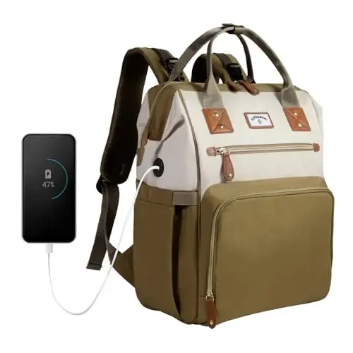 SUPROMOMI Diaper Bag Backpack: Tote Baby Bag for Boy and Girl, Large Mommy Bag Insulated Pockets Charger Holes for Men and Women, Nappy Bag for Baby Airplane Traveing Beige khaki - 1