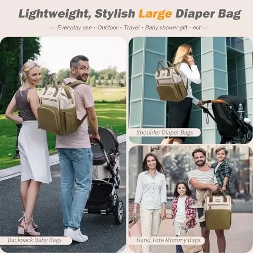 SUPROMOMI Diaper Bag Backpack: Tote Baby Bag for Boy and Girl, Large Mommy Bag Insulated Pockets Charger Holes for Men and Women, Nappy Bag for Baby Airplane Traveing Beige khaki - 2