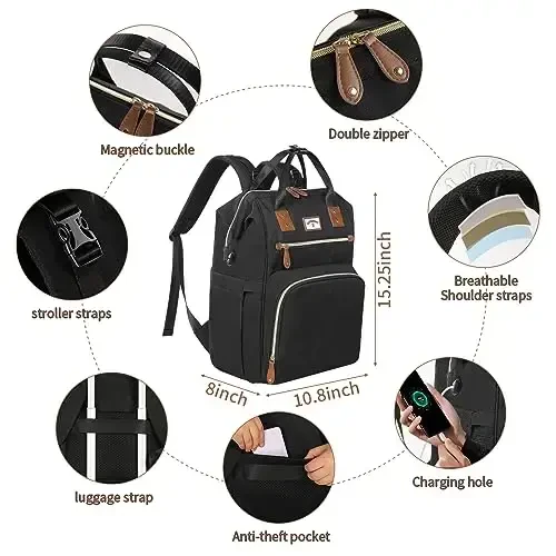 SUPROMOMI Diaper Bag Backpack: Baby Bag Large Tote Diaper bag for Boys and Girls, Men's Diaper Backpack, Women's Shoulder Mommy Bag, 2 Kids Nappy bag for mom and dad Black - 5