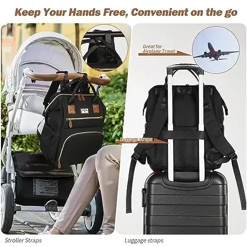 SUPROMOMI Diaper Bag Backpack: Baby Bag Large Tote Diaper bag for Boys and Girls, Men's Diaper Backpack, Women's Shoulder Mommy Bag, 2 Kids Nappy bag for mom and dad Black - 6