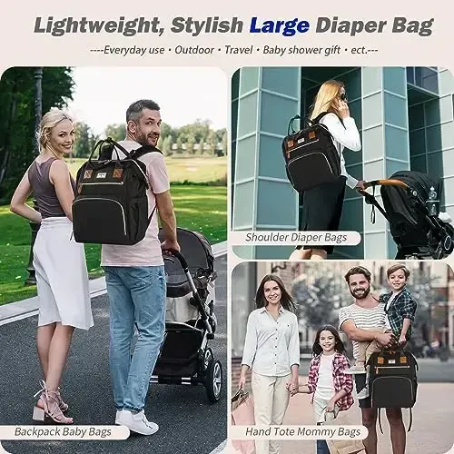 SUPROMOMI Diaper Bag Backpack: Baby Bag Large Tote Diaper bag for Boys and Girls, Men's Diaper Backpack, Women's Shoulder Mommy Bag, 2 Kids Nappy bag for mom and dad Black - SUPROMOMI (1)