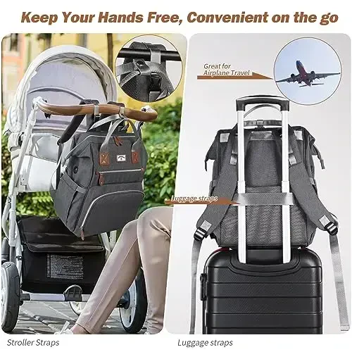 SUPROMOMI Diaper Bag Backpack: Baby Bag Large Tote Diaper bag for Boys and Girls, Men's Diaper Backpack, Women's Shoulder Mommy Bag, 2 Kids Nappy bag for mom and dad Gray - 6