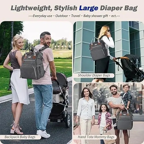 SUPROMOMI Diaper Bag Backpack: Baby Bag Large Tote Diaper bag for Boys and Girls, Men's Diaper Backpack, Women's Shoulder Mommy Bag, 2 Kids Nappy bag for mom and dad Gray - SUPROMOMI (1)