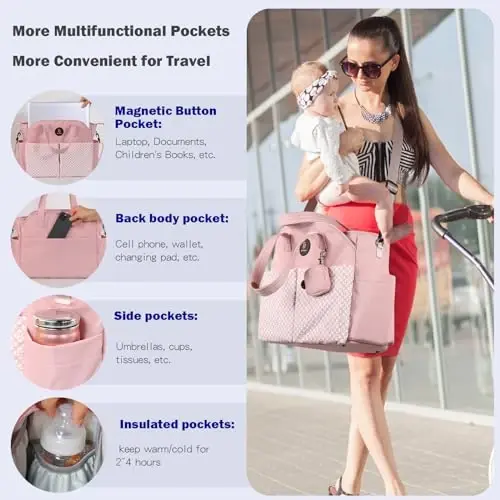 SUPROMOMI Diaper Bag Tote: Large Tote Baby Bag Boy Diaper Bag Stylish Girl Diaper Bag,Shoulder Mommy Bag - 10