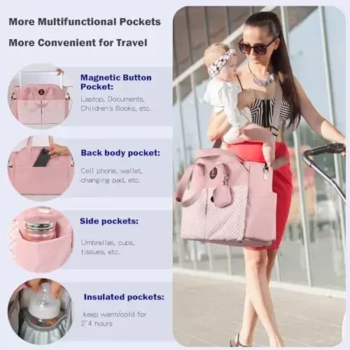 SUPROMOMI Diaper Bag Tote: Large Tote Baby Bag Boy Diaper Bag Stylish Girl Diaper Bag,Shoulder Mommy Bag - 4
