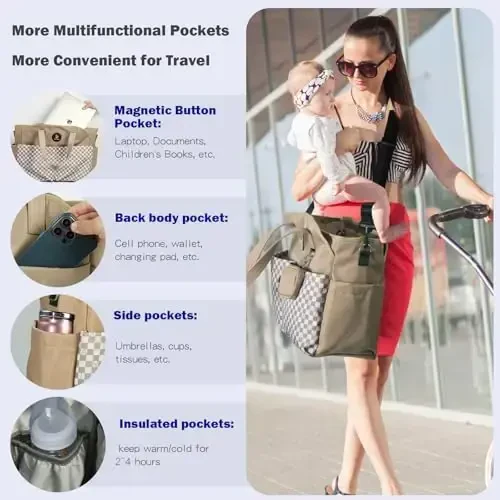 SUPROMOMI Diaper Bag Tote: Large Tote Baby Bag Boy Diaper Bag Stylish Girl Diaper Bag,Shoulder Mommy Bag - 5