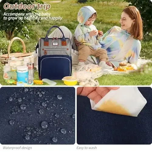 SUPROMOMI Diaper Bag Backpack: Tote Baby Bag for Boy and Girl, Large Mommy Bag Insulated Pockets Charger Holes for Men and Women, Nappy Bag for Baby Airplane Traveing Blue Grey - 7