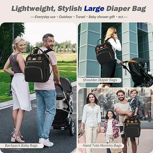 SUPROMOMI Diaper Bag Backpack: Baby Bag Large Tote Diaper bag for Boys and Girls, Men's Diaper Backpack, Women's Shoulder Mommy Bag, 2 Kids Nappy bag for mom and dad Black - SUPROMOMI (1)