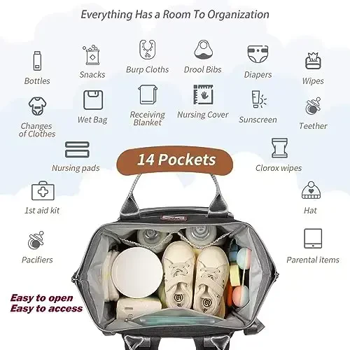 SUPROMOMI Diaper Bag Backpack: Baby Bag Large Tote Diaper bag for Boys and Girls, Men's Diaper Backpack, Women's Shoulder Mommy Bag, 2 Kids Nappy bag for mom and dad Gray - 4