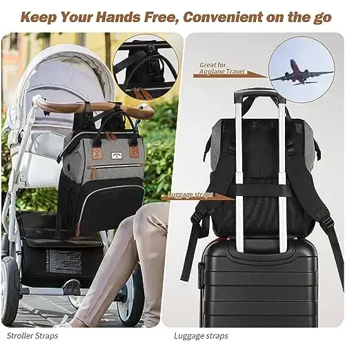 SUPROMOMI Diaper Bag Backpack: Baby Bag Large Tote Diaper bags，Boys Girls Nappy Bag, Men's Diaper Backpack, Women's Shoulder Mommy Bag, Travel 2 Kids Diapers bag Black Grey - 6