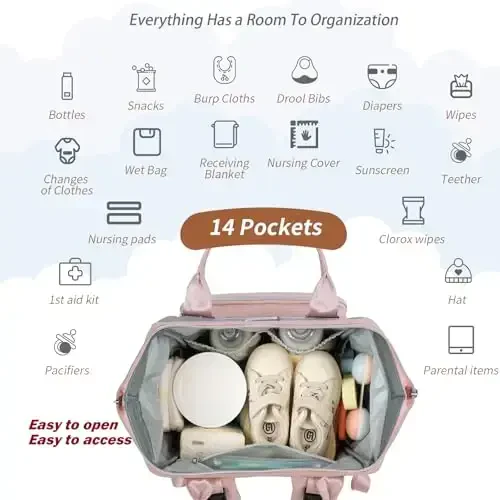 SUPROMOMI Diaper Bag Backpack: O'g'il va qiz bolalar uchun Tote Baby Bag, Katta Mommy Bag Izolyatsiyalangan cho'ntaklar Erkaklar va ayollar uchun zaryadlovchi teshiklari, Chaqaloq samolyotda sayohat qilish uchun taglik sumkasi Pushti kulrang - 3