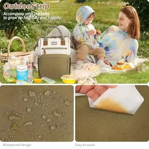 SUPROMOMI Diaper Bag Backpack: Tote Baby Bag for Boy and Girl, Large Mommy Bag Insulated Pockets Charger Holes for Men and Women, Nappy Bag for Baby Airplane Traveing Beige khaki - 7